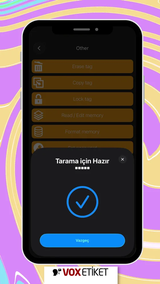 Erase tag sonrası tarama için hazır ekranı